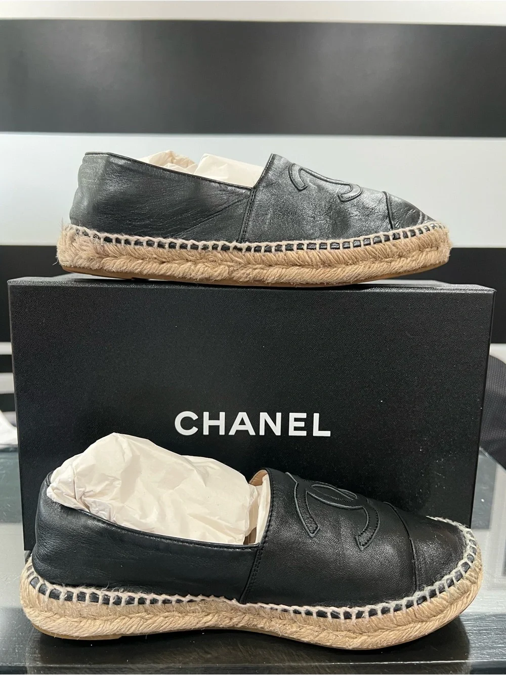 CHANEL Black Leather Espadrille Loafer - Women’s - Picture 6 of 9